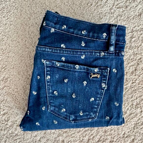 VTG Juicy Jean Couture blue Straight Crop nautical embroidered gold logo sz 26 - Picture 7 of 15
